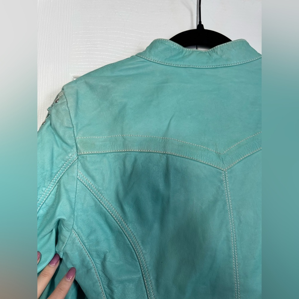 Vintage Scully Women's Teal Leather Jacket - Picture 9 of 12